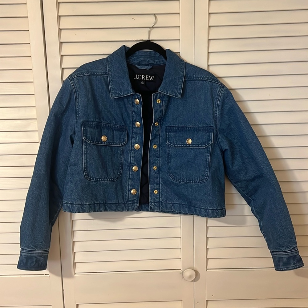 J Crew Quilted Cropped Denim jacket